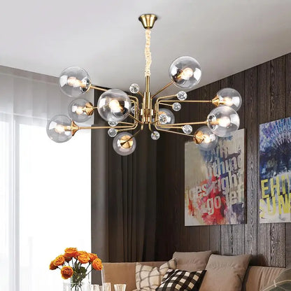 DecorBites™ Gold Glass Ball Chandelier LED Lighting for Living Room, Kitchen, Bedroom
