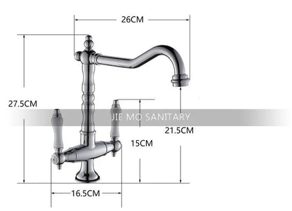 صنبور حوض المطبخ DecorBites™ المصنوع من النحاس الأسود الذهبي بمقابض مزدوجة