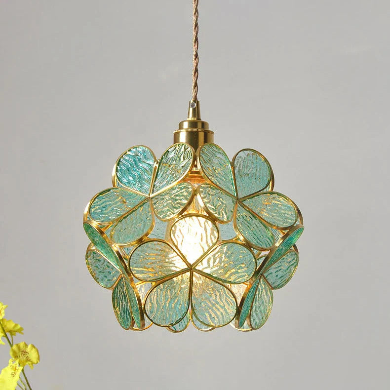 Glass Flower Pendant Light Blue Warm White