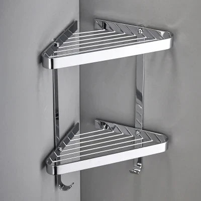 DecorBites™ Brass Bathroom Shower Rack: Brushed Gold Corner Shelf for Bath and Shower Storage