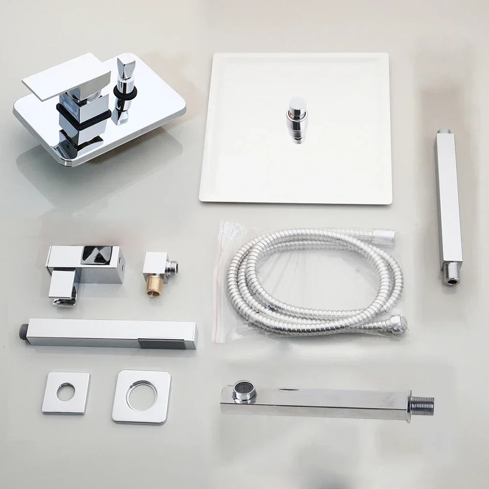 DecorBites™ 8/16 Inch Chrome Shower Set with Rainfall Head, Ceiling Mount Mixer, Brass Faucet