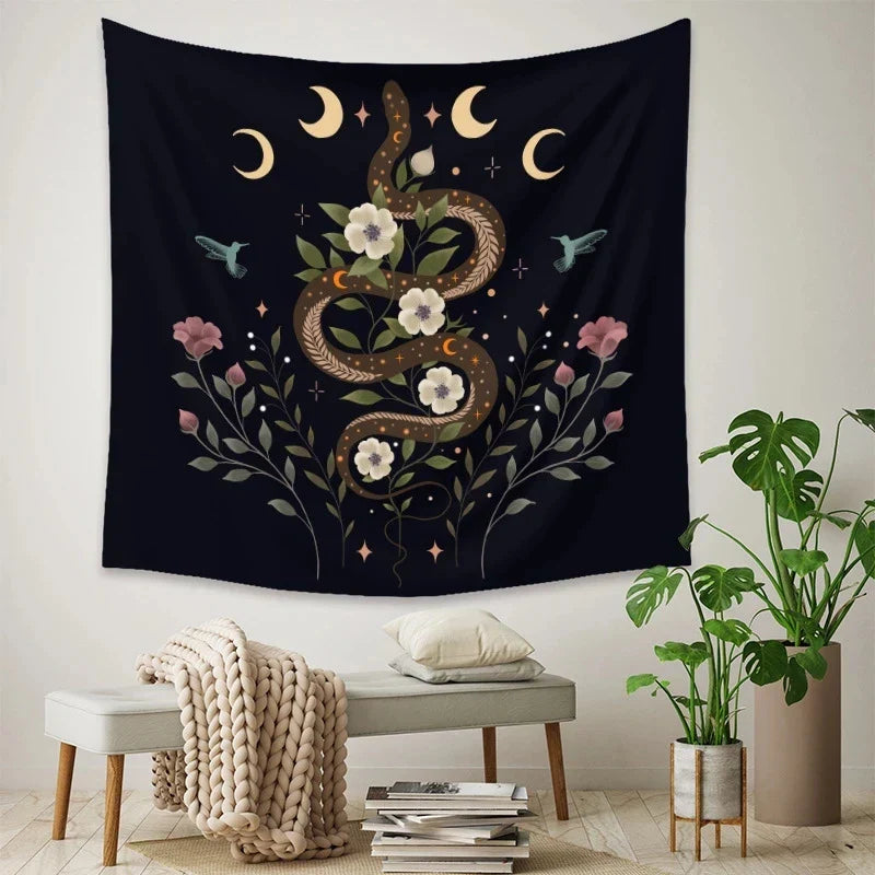 Decobites Psychedelic Snake Moon Flower Tapestry Hippie Wall Hanging Home Decor