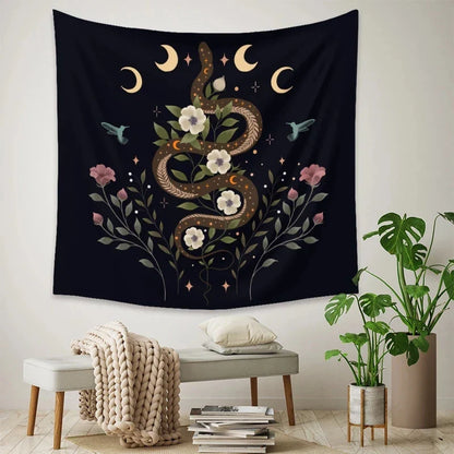 Decobites Psychedelic Snake Moon Flower Tapestry Hippie Wall Hanging Home Decor