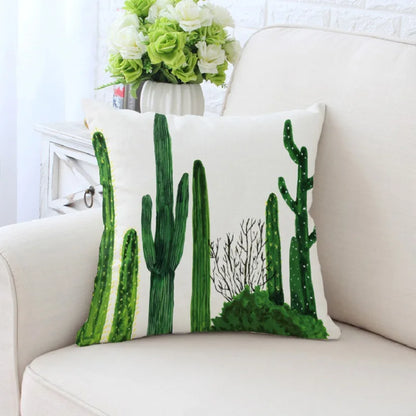 DecorBites™ Cactus Hand Painting Decorative Pillowcase for Sofa, Chair Cushion Home Decor
