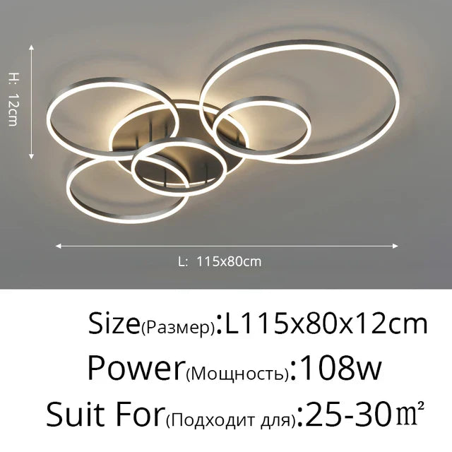 DecorBites™ LED Rings Ceiling Chandelier for Decorative Living Room, Dimmable Indoor Lamps