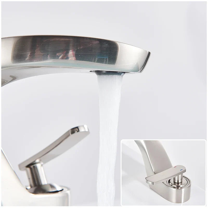 DecorBites™ Brushed Gold Basin Faucet: Modern Brass Deck Mount Bathroom Mixer Tap