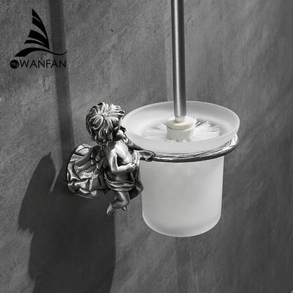 DecorBites™ Classic Angel Brass Toilet Brush and Holder Set for Bathroom