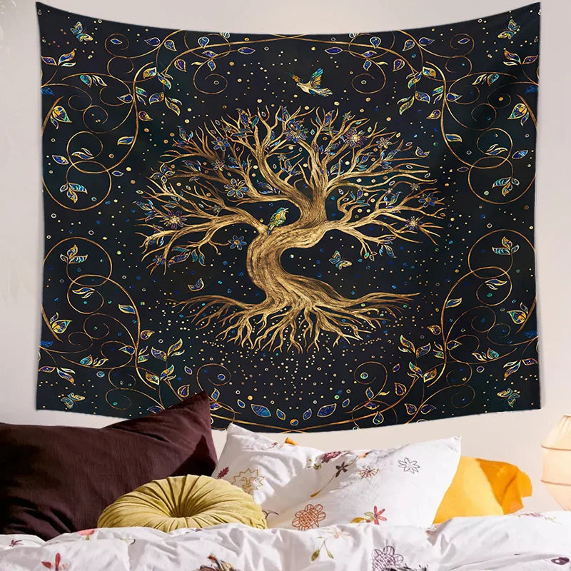 Life Trees Bohemian Decorative Tapestry by Decobites - Large Size Yoga Mat Sofa Blanket