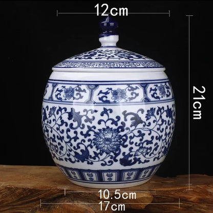 DecorBites™ Blue White Porcelain Storage Tank for Living Room Decor & Small Objects.