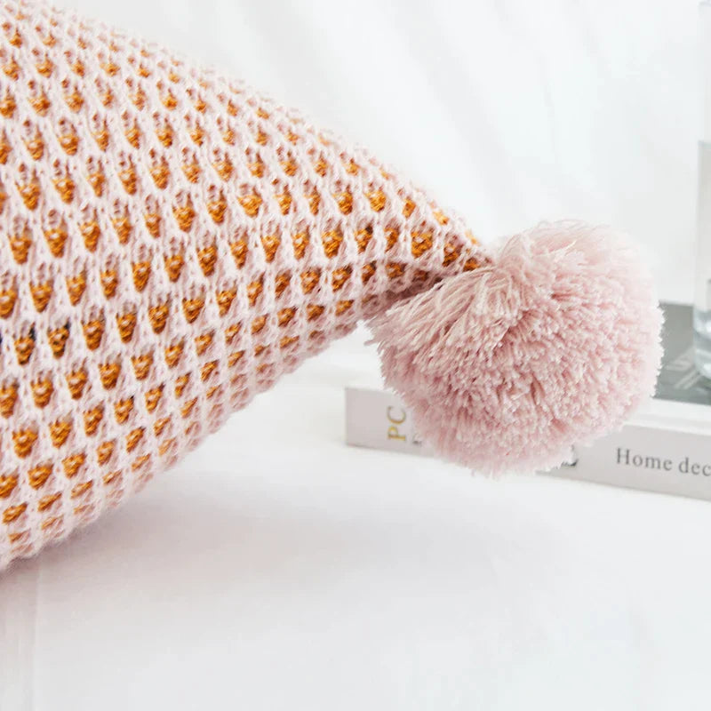 Decorbites™ Strick-Pompom-Ball-Kissenbezug in Vintage-Gelb Elfenbein Rosa Grün