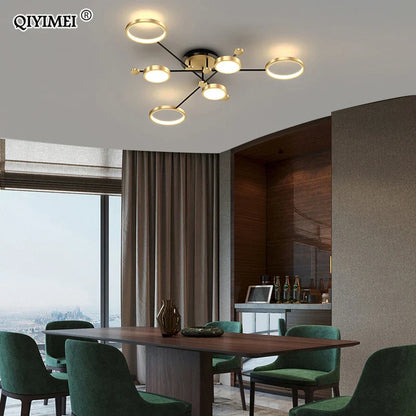 DecorBites™ Gold Frame LED Chandelier: Modern Lighting for Living Room, Bedroom - Indoor Fixture & Lustres