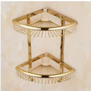DecorBites™ Gold Brass Bathroom Hardware Set: Paper Holder, Towel Bar, Soap Basket, Towel Rack