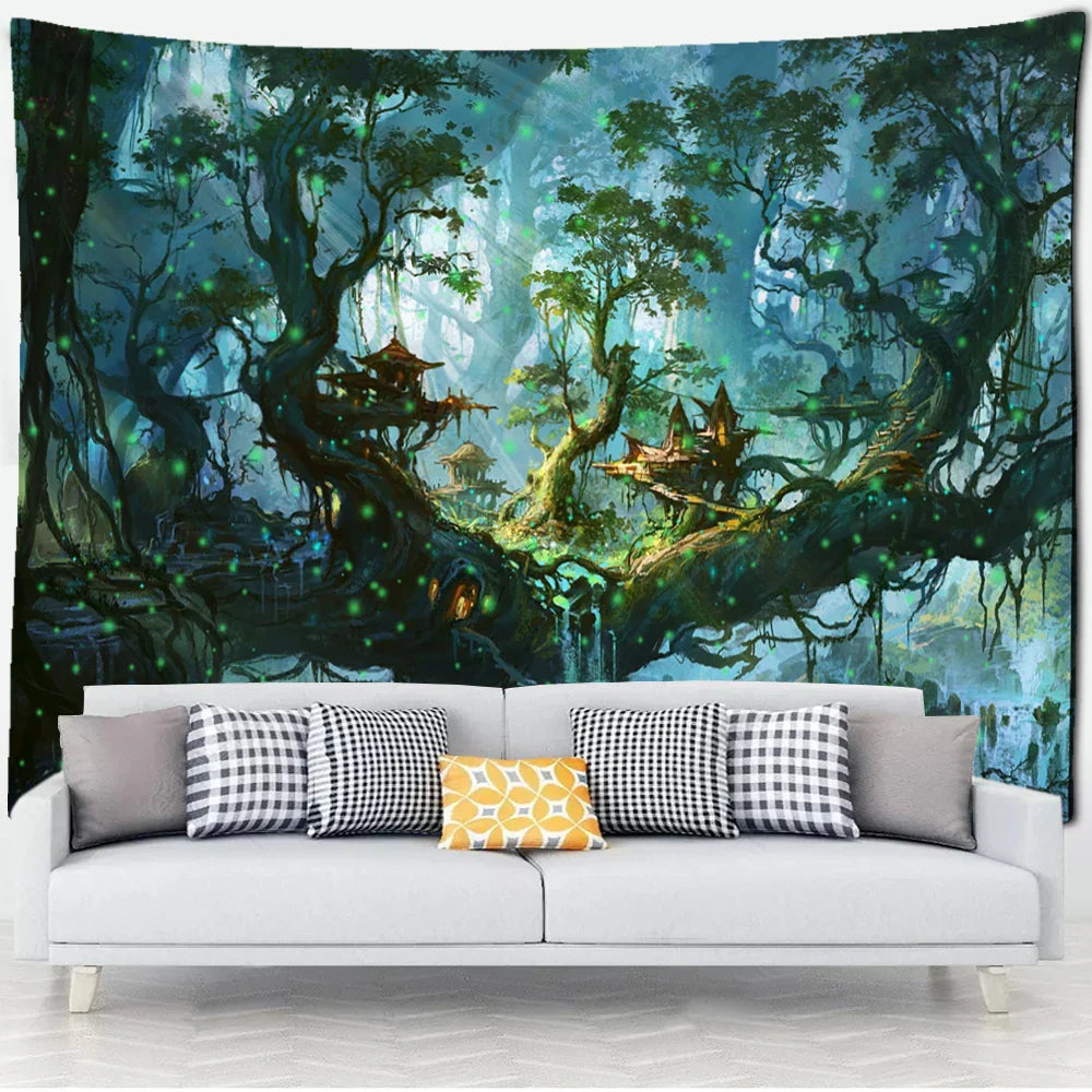 Dream Forest Tapestry Wall Hanging Bohemian Psychedelic Witchcraft Hippie Home Decor by Decobites