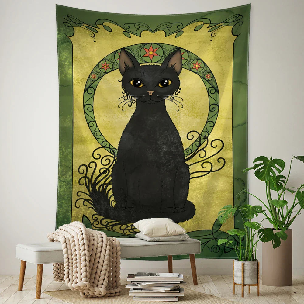 Decobites Black Cat Tarot Tapestry: Psychedelic Hippie Wall Hanging Room Decor