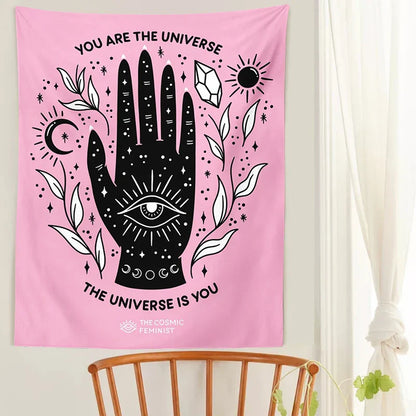 Pink Sun Moon Tapestry Magic Wall Hanging Tarot Bohemian Decor for Girls Dorm Room - Decobites