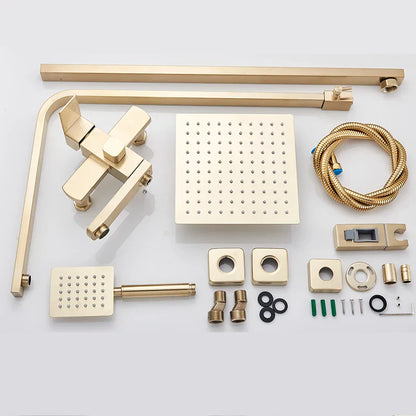 Mezclador de ducha DecorBites™ en oro cepillado con caño giratorio para bañera y rociador tipo lluvia de 8".