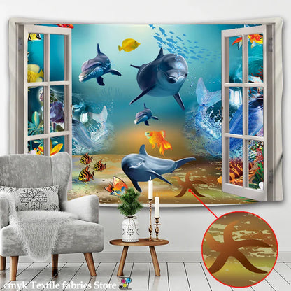 Decobites Shoal Of Fish Tapestry Wall Hanging: Underwater World Bohemian Hippie Home Decor