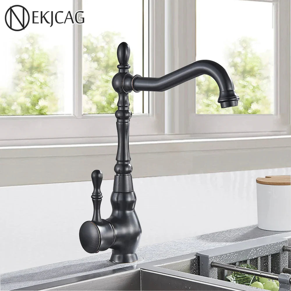DecorBites™ Bronze Black Kitchen Sink Faucet 360 Rotate Single Handle Hot Cold Water Mixer