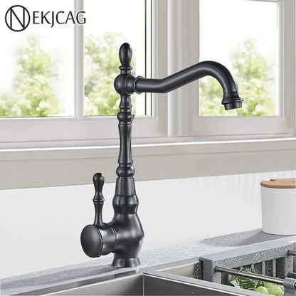 DecorBites™ Bronze Black Kitchen Sink Faucet 360 Rotate Single Handle Hot Cold Water Mixer