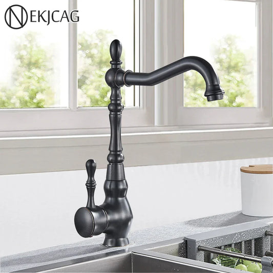 DecorBites™ Bronze Black Kitchen Sink Faucet 360 Rotate Single Handle Hot Cold Water Mixer