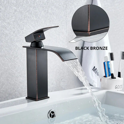 DecorBites™ Black Brass Bathroom Waterfall Sink Faucet Hot&Cold Mixer Vanity Tap Deck Mounted