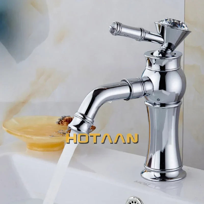Gold Brass Basin Faucet Chrome Ceramic Finish
