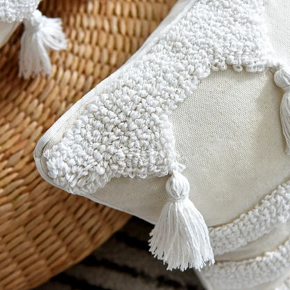 DecorBites™ Ivory Tufted Tassel Cushion Cover - Netural Boho Style for Home Decor