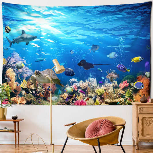 Decobites Underwater World Fish Tapestry: Psychedelic Marine Animal Wall Hanging