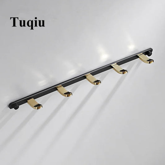 DecorBites™ Brass 5-Hook Robe Rack in Black Gold for Wall Mount Towel & Clothes Storage