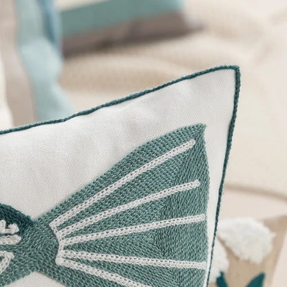 DecorBites™ Daisy Floral Geometric Embroidery Pillow Cover Yellow Blue 45x45cm Soft Cozy