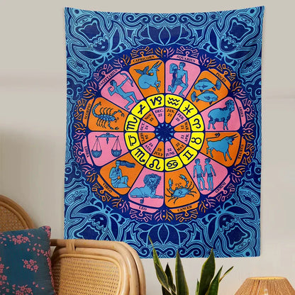 Decobites Zodiac Wheel Tarot Tapestry: Hippie Boho Wall Art for Astrology & Witchcraft