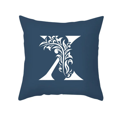 DecorBites™ Blue Letter Pillowcase Solid Color Fleece Sofa Cushion, 45x45CM