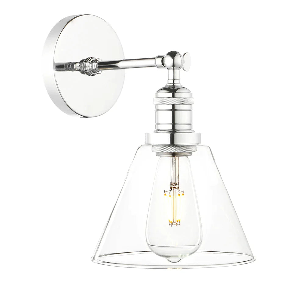 DecorBites™ Funnel Flared Glass Clear Glass Shade Single Sconce Wall Lamp