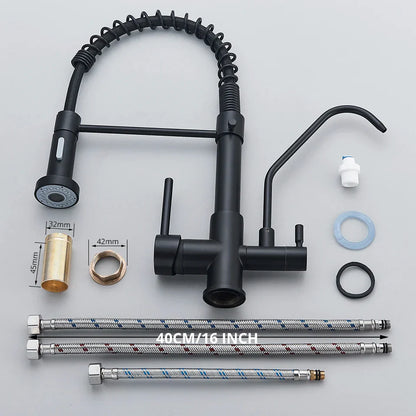 DecorBites™ Black Dual Handle Kitchen Faucet with Water Purification Feature, 360° Rotation