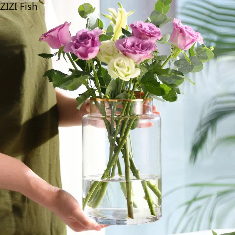 DecorBites™ Gold Glass Vase Hydroponic Plant Flowers Living Room Dining Table Decor