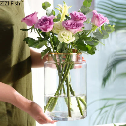 DecorBites™ Gold Glass Vase Hydroponic Plant Flowers Living Room Dining Table Decor