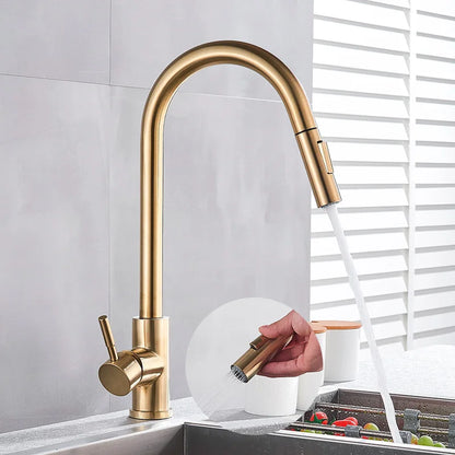 DecorBites™ Gold Brass Kitchen Faucet Rotatable Mixer Tap Single Handle Hot&Cold Water