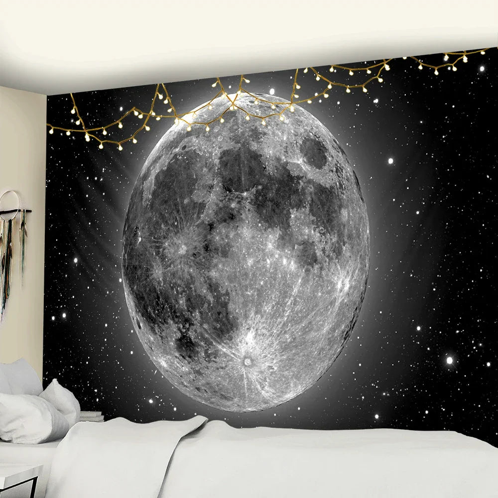 Decobites Moon & Starry Sky Tapestry: Beach Blanket, Yoga Mat & Living Room Decor