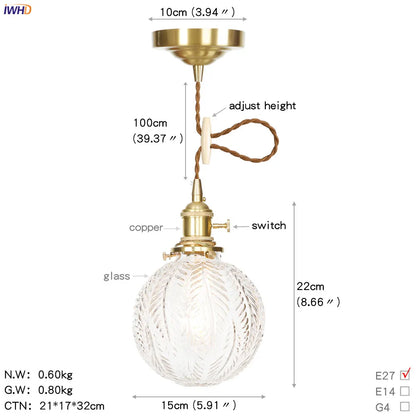 DecorBites™ Glass Copper LED Pendant Light for Kitchen Cafe Living Room