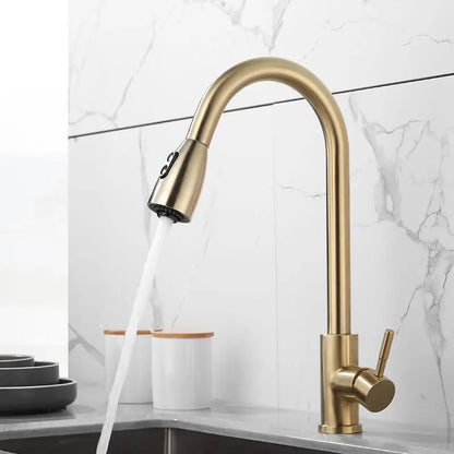 Grifo de cocina DecorBites™ dorado cepillado, monomando extraíble y giratorio