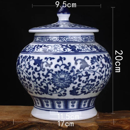 DecorBites™ Blue White Porcelain Storage Tank for Living Room Decor & Small Objects.