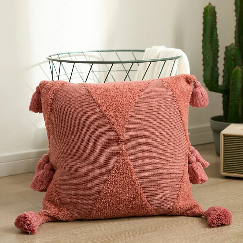 Tassel Knit Cushion Cover Mustard 45x45cm