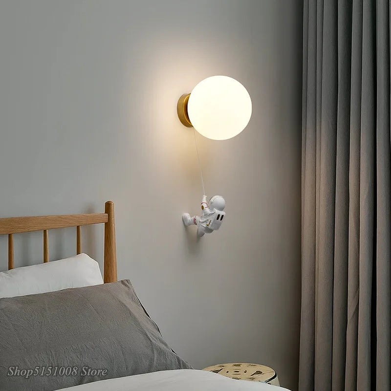 DecorBites™ Astronaut Moon Wall Lamp: Creative 3D Printing Light for Kids' Bedroom.