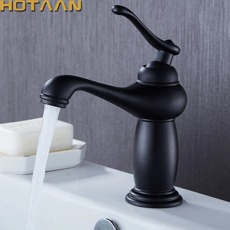 DecorBites™ Black Brass Bathroom Basin Faucet with Ceramic Mixer Tap
