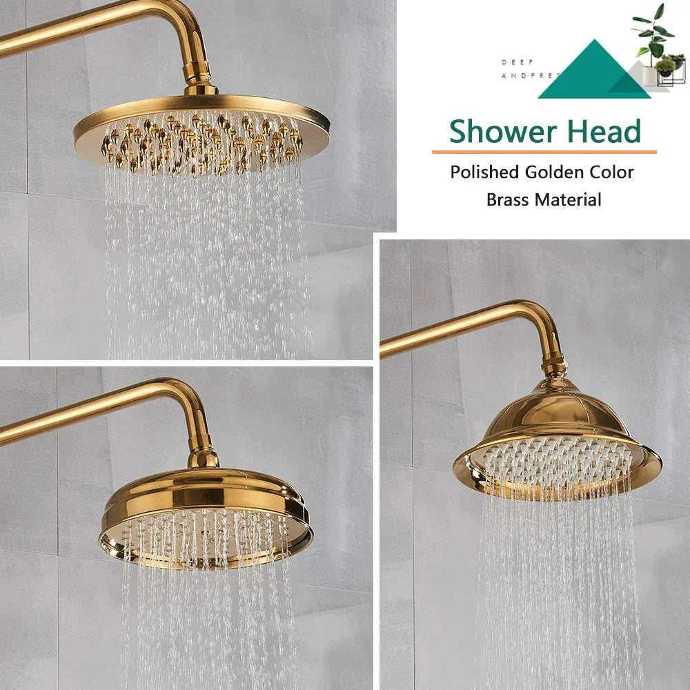 DecorBites™ Gold Brass Shower Faucet Set with Tub Spout and Dual Handles