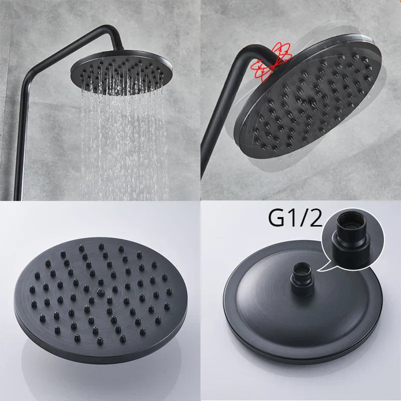 DecorBites™ Black Bronze Bathroom Shower Set with 8" Rainfall Head - Wall Mounted