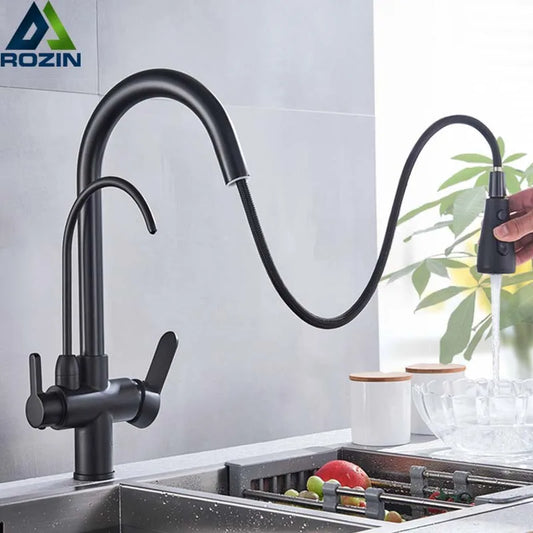DecorBites™ Black Pull Out 3 Way Mixer Kitchen Faucet with Water Filter
