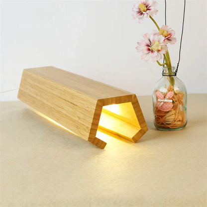 DecorBites™ Bamboo Pentagonal LED Desk Lamp: Soft Glow for Home Office Bedside Reading