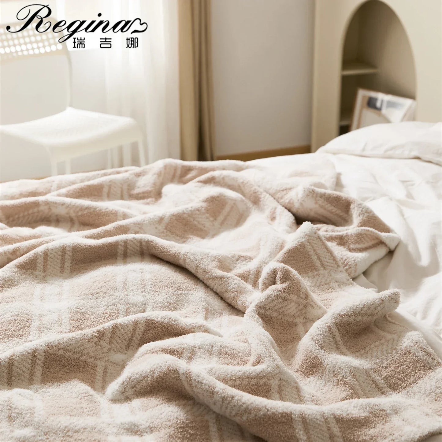 DecorBites™ Fluffy Stripe Plaid Blanket: Cozy Microfiber Home Decoration