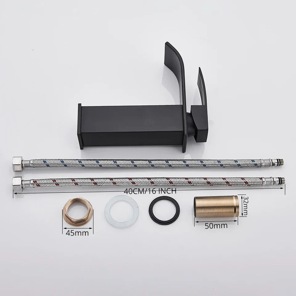 DecorBites™ Black Brass Bathroom Waterfall Sink Faucet Hot&Cold Mixer Vanity Tap Deck Mounted